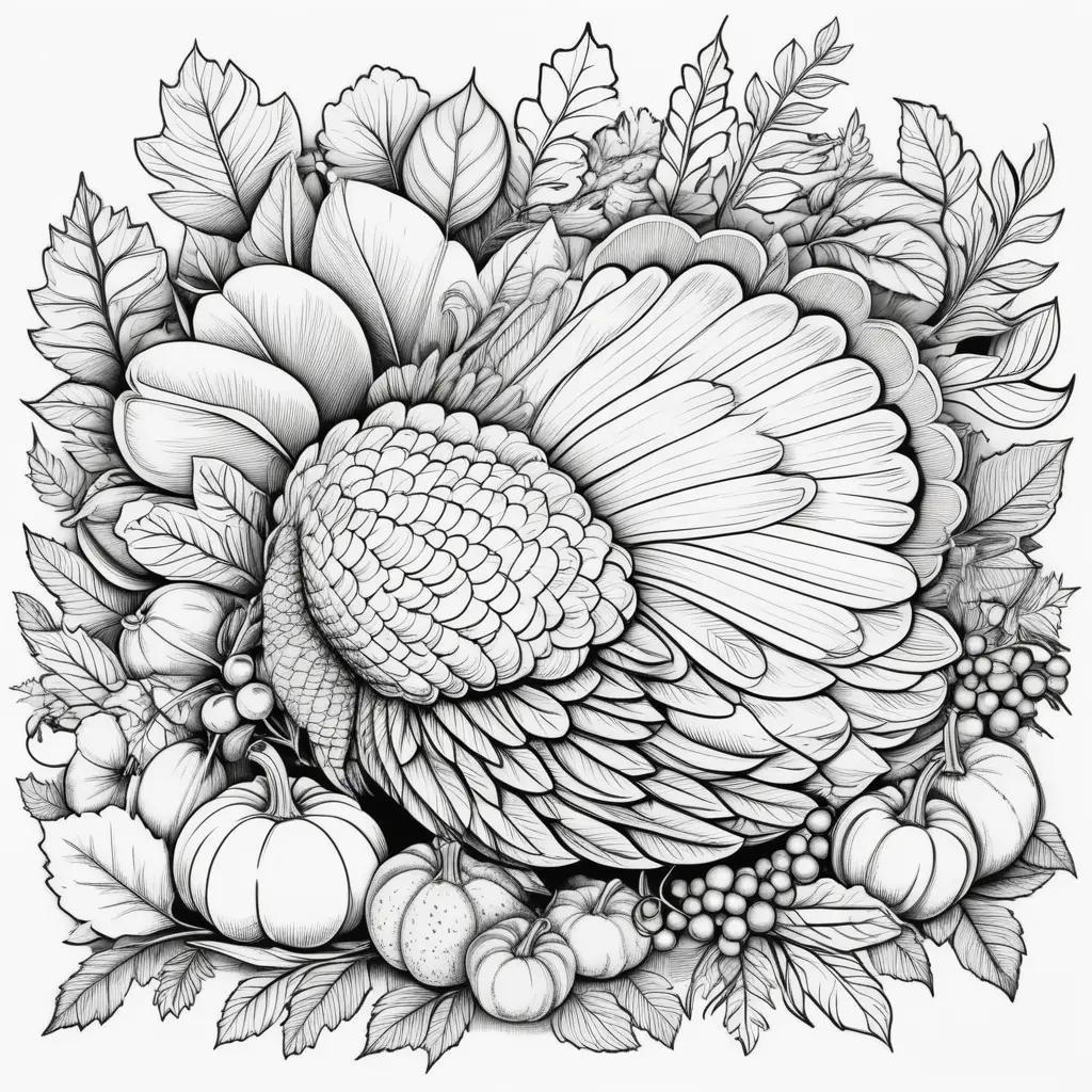 Free Thanksgiving coloring pages with turkey and vegetables