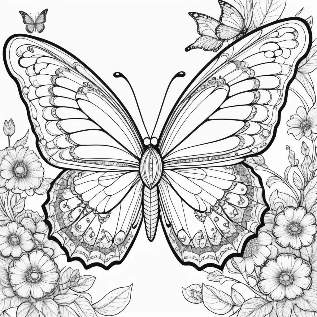 Free adult coloring pages featuring butterflies and flowers