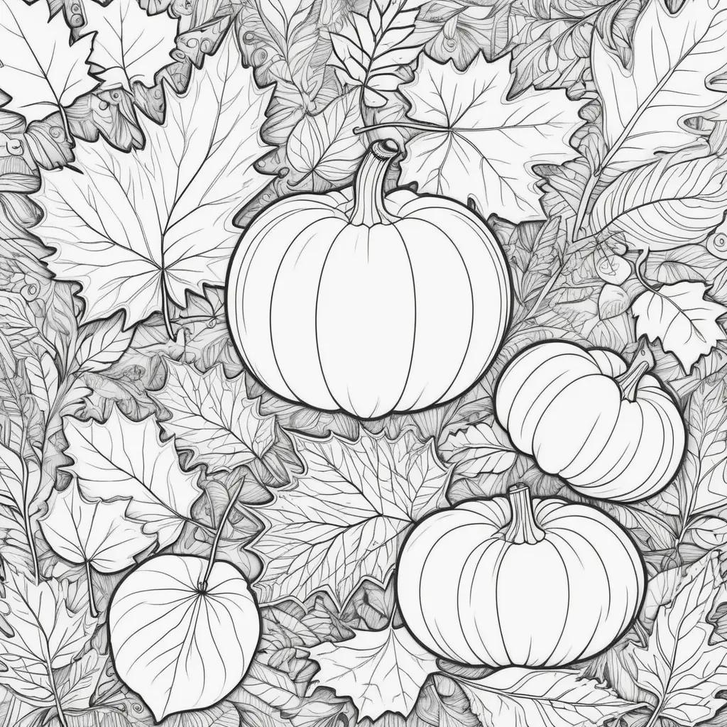 Free autumn coloring pages with leaves and pumpkins