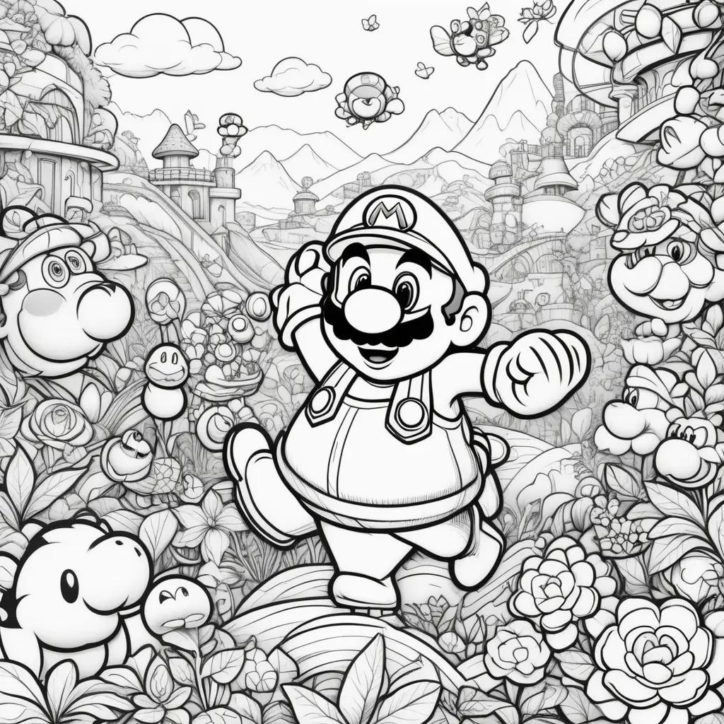 Free coloring pages featuring Mario and friends