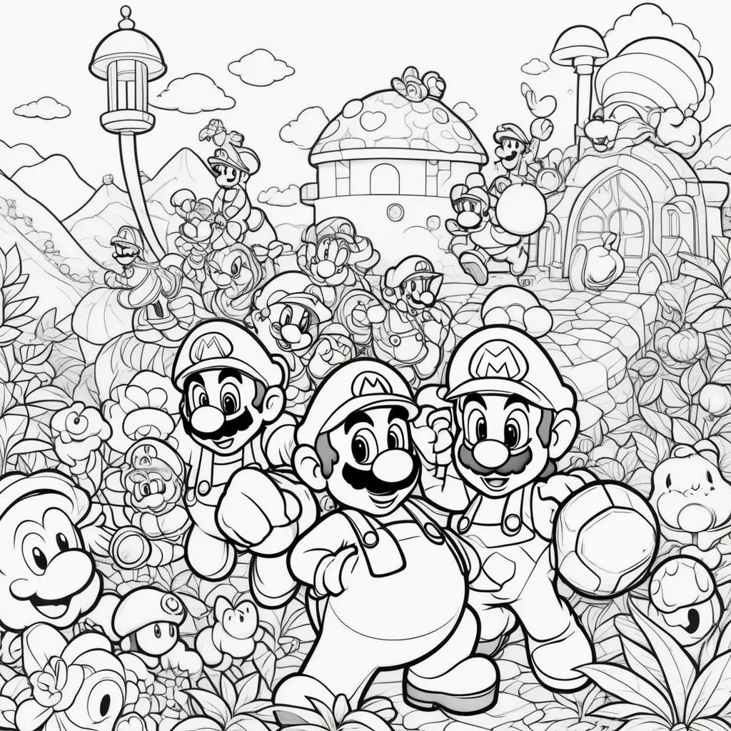 Free coloring pages featuring Mario and friends