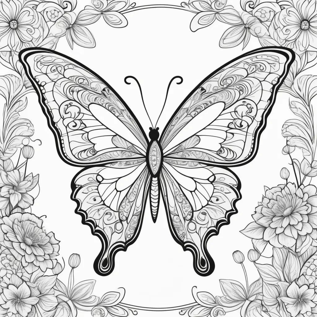 Free coloring pages featuring a butterfly with floral background