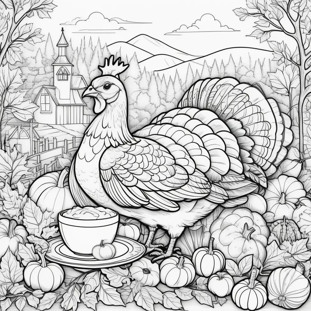 Free coloring pages featuring a turkey and a pumpkin