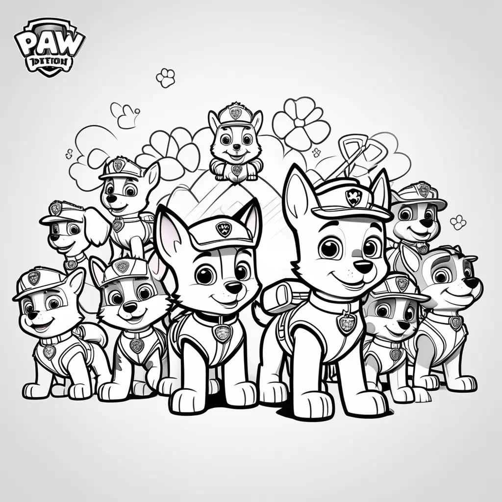 Free coloring pages featuring the Paw Patrol characters