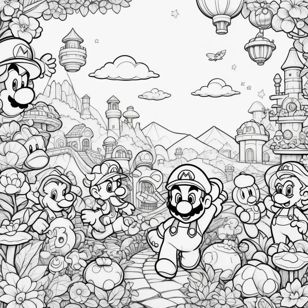 Free coloring pages featuring various Mario characters