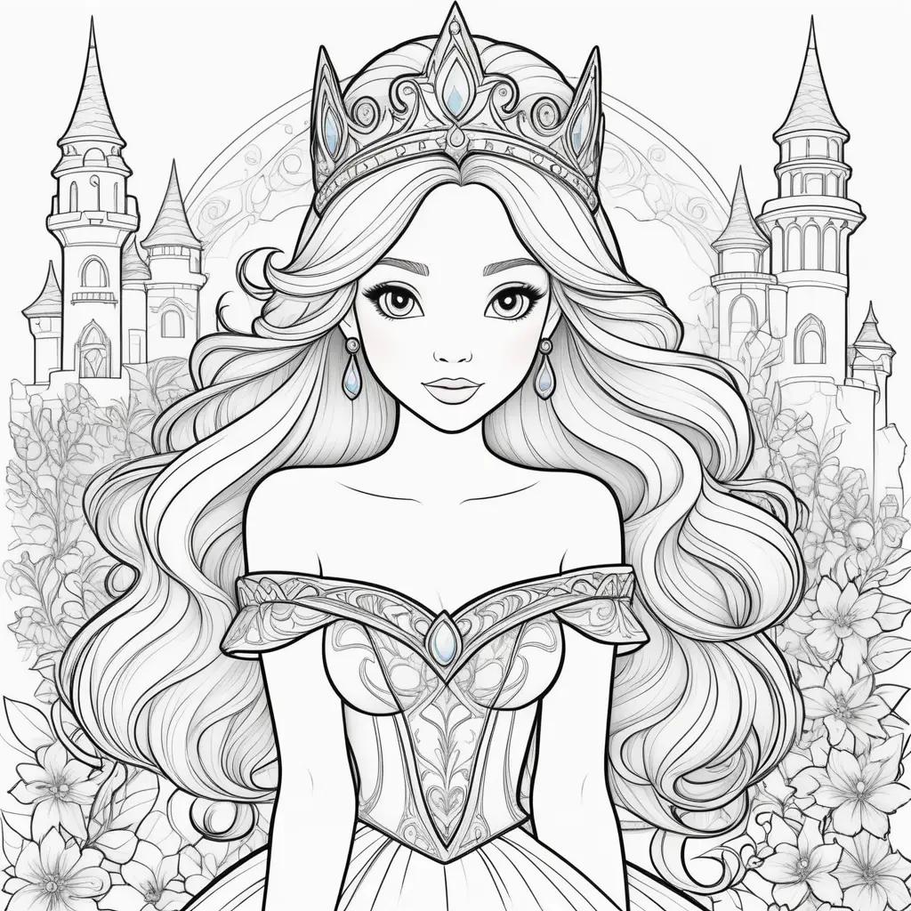 Free coloring pages for adults featuring a princess and a castle