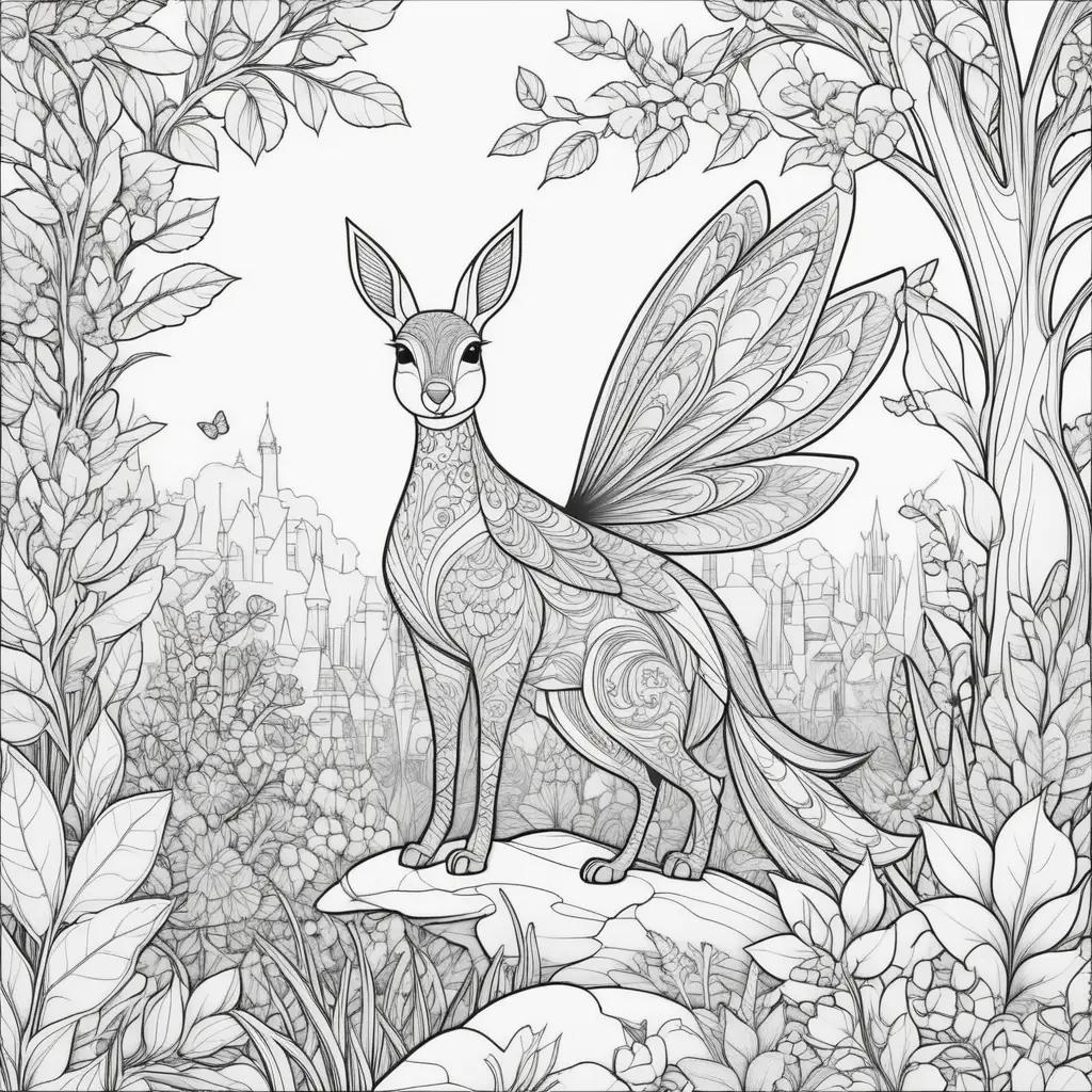 Free coloring pages for adults to print: kangaroo with a fairy