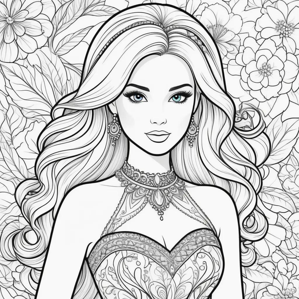 Free coloring pages of Barbie in a floral dress