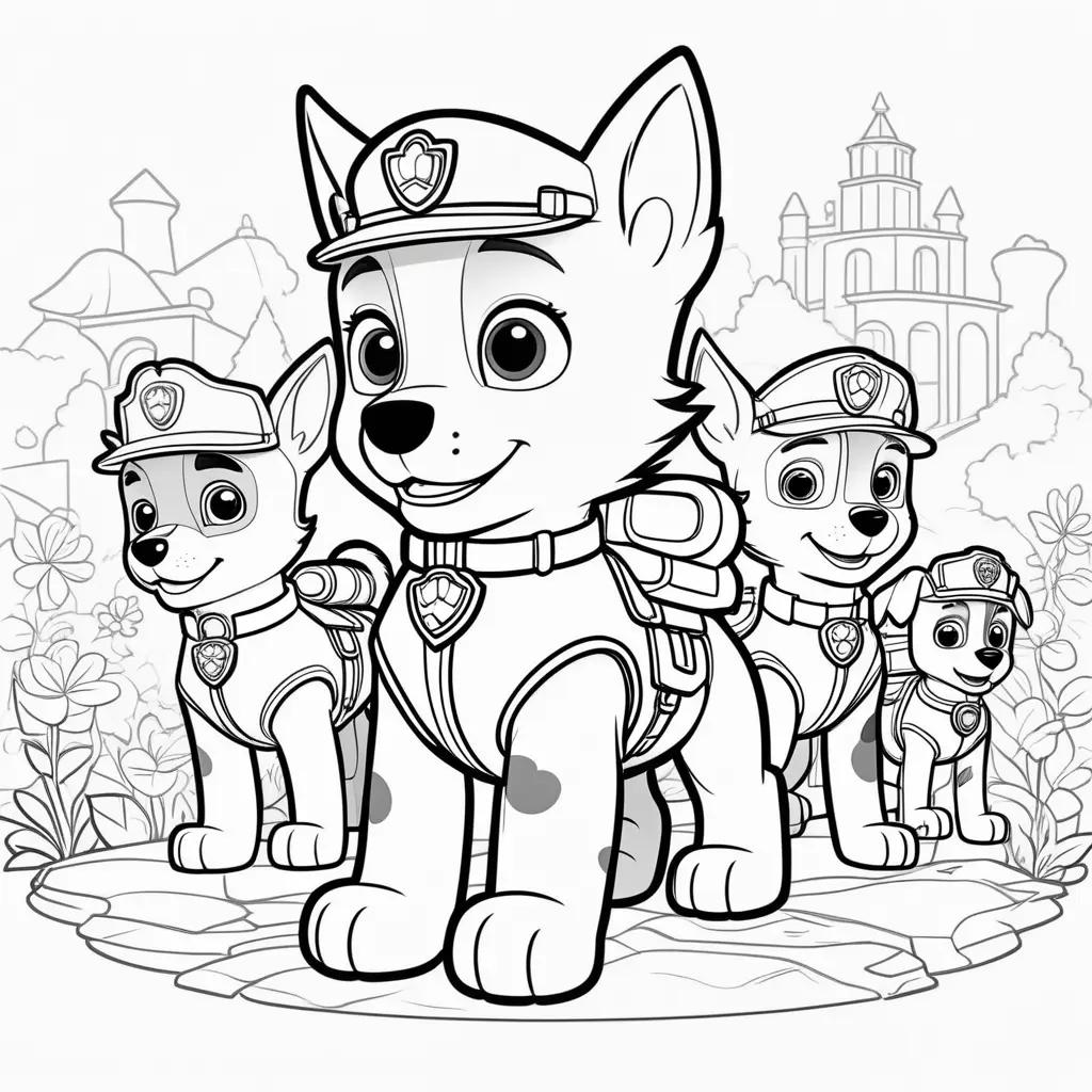 Free coloring pages of Paw Patrol characters and their outfits