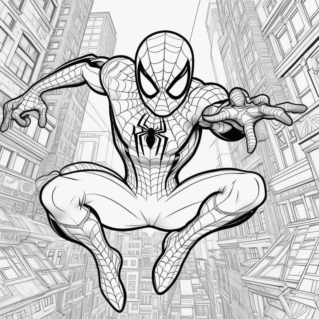 Free coloring pages of Spiderman in the city