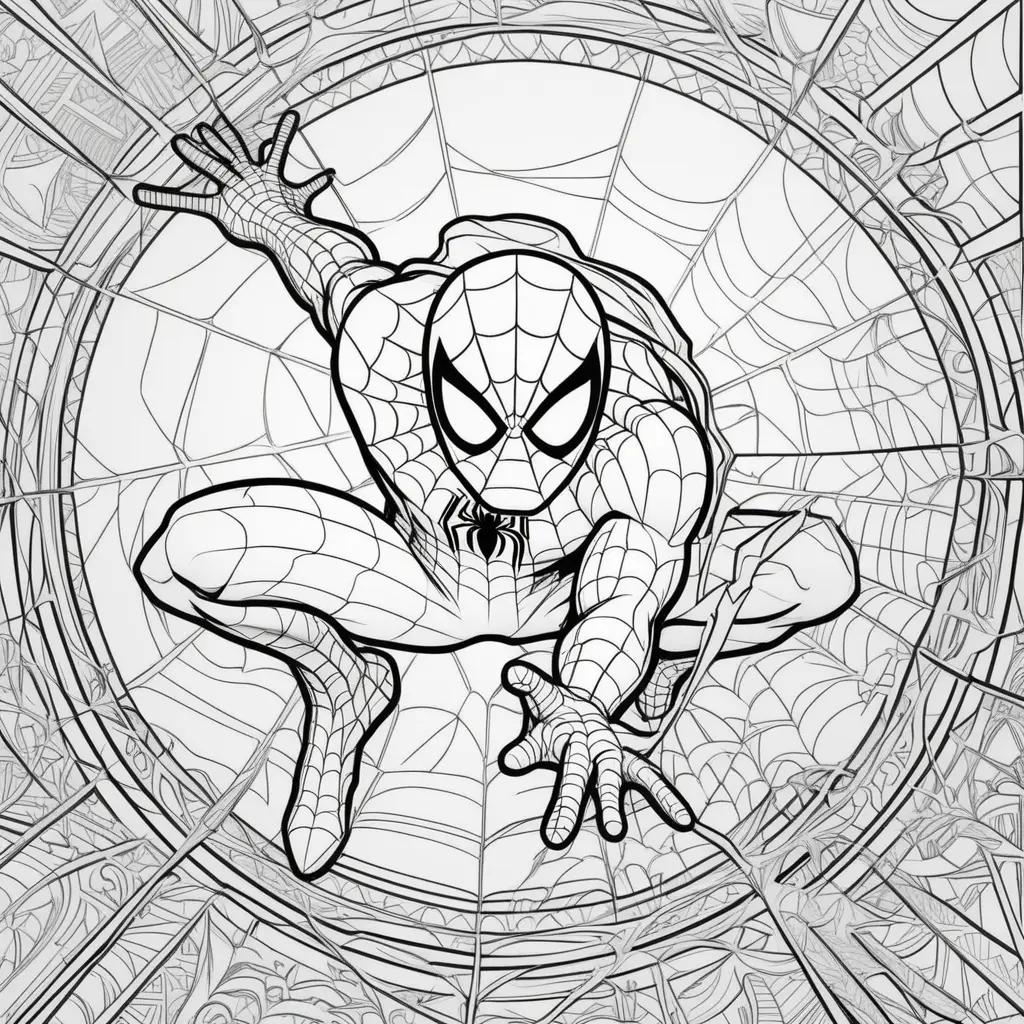 Free coloring pages of a Spider Man with black outlines