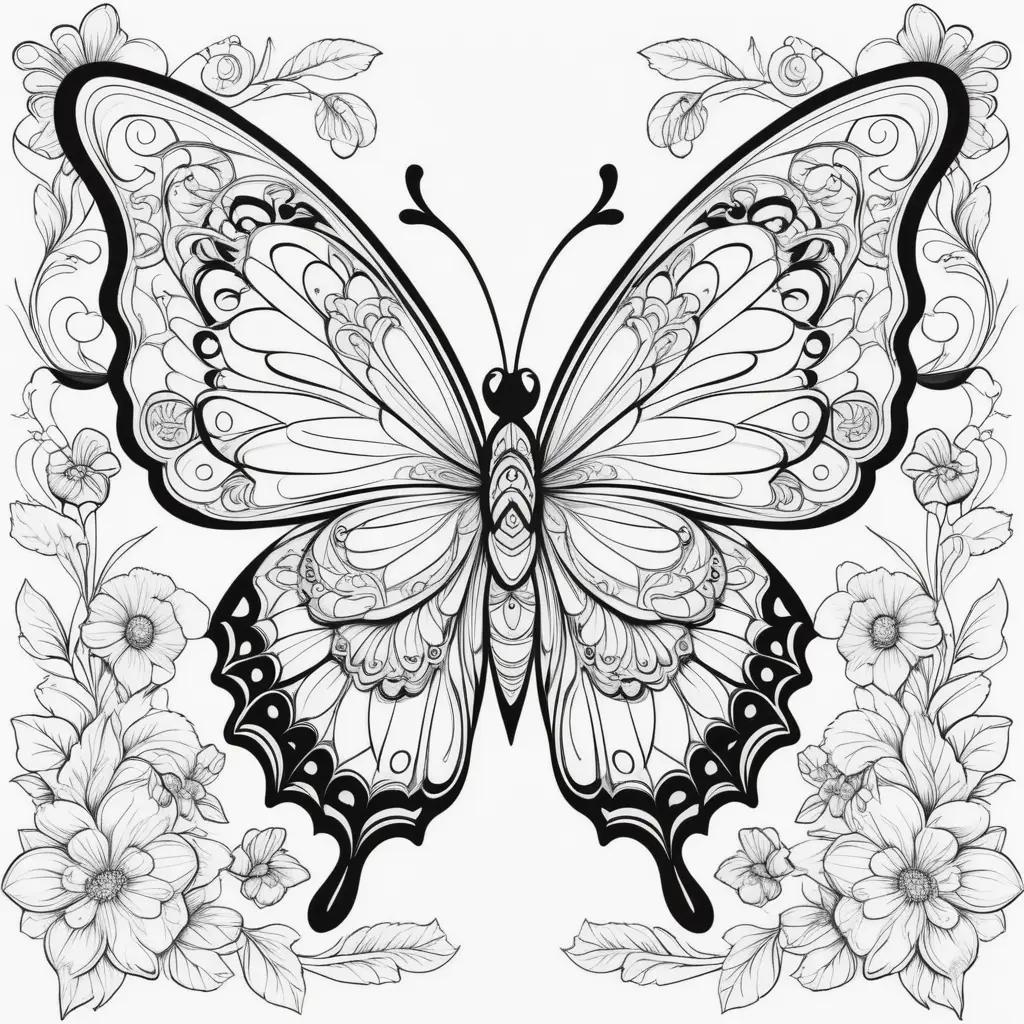 Free coloring pages of a butterfly with a flower