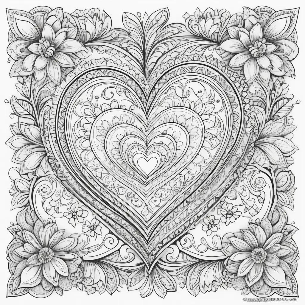 Free coloring pages of a heart and flowers for Valentines Day