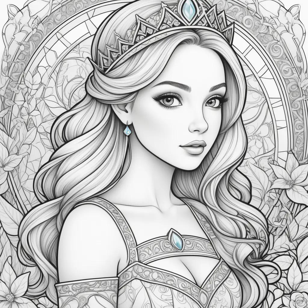 Free coloring pages of a princess with a crown and tiara