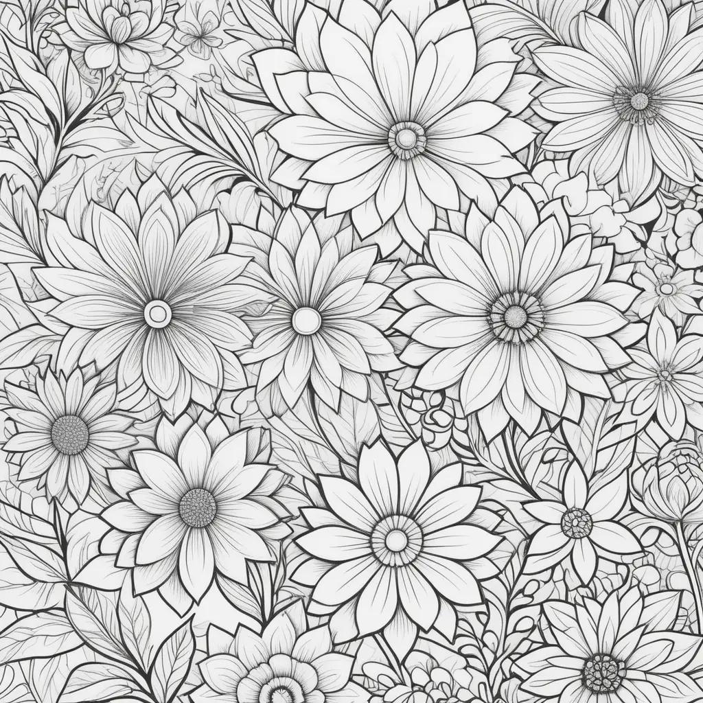 Free coloring pages with black and white flowers