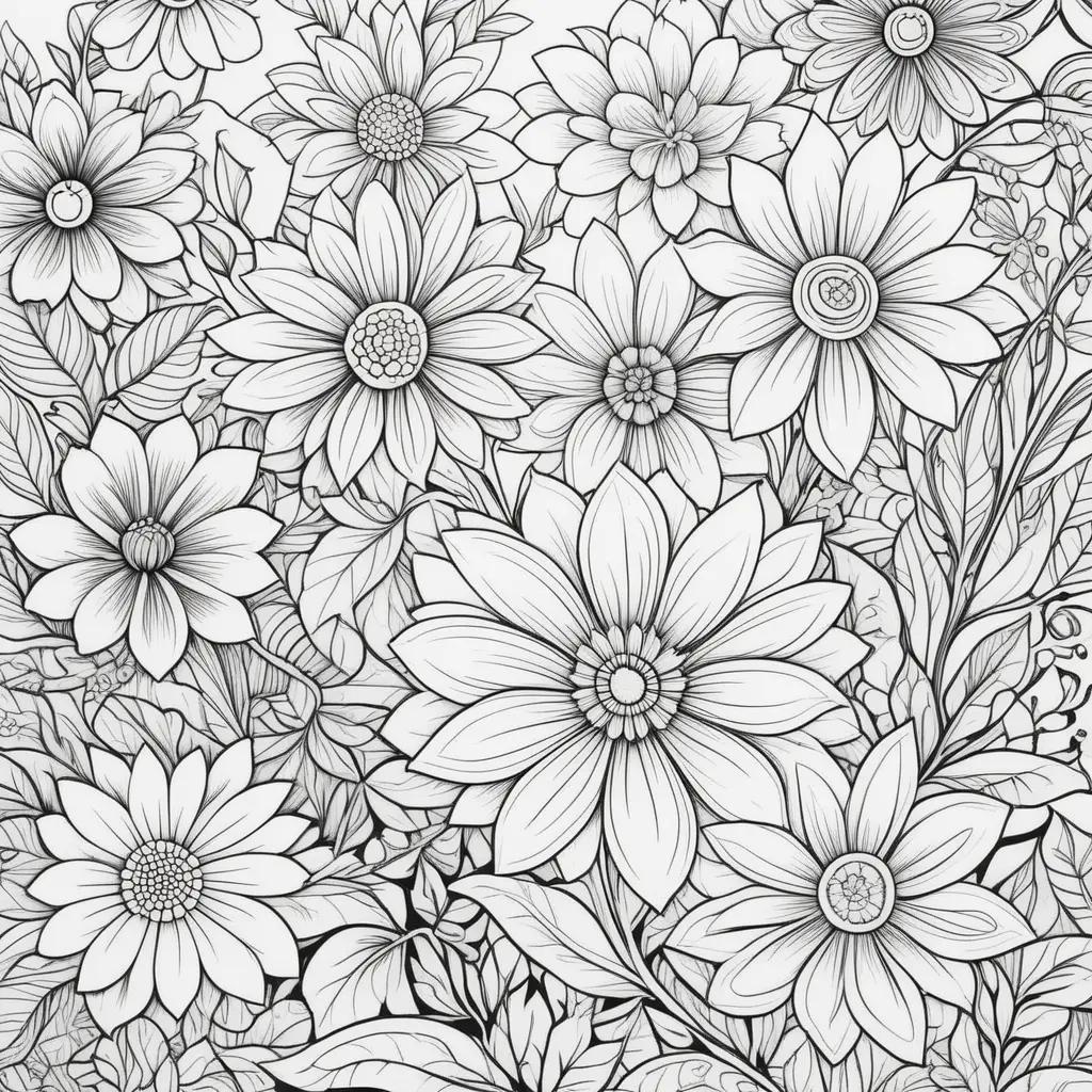 Free coloring pages with flowers and leaves