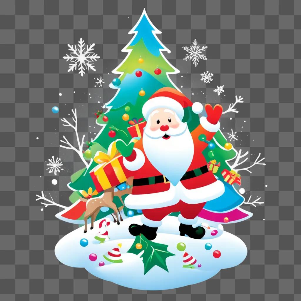 Free merry christmas clipart featuring Santa and presents