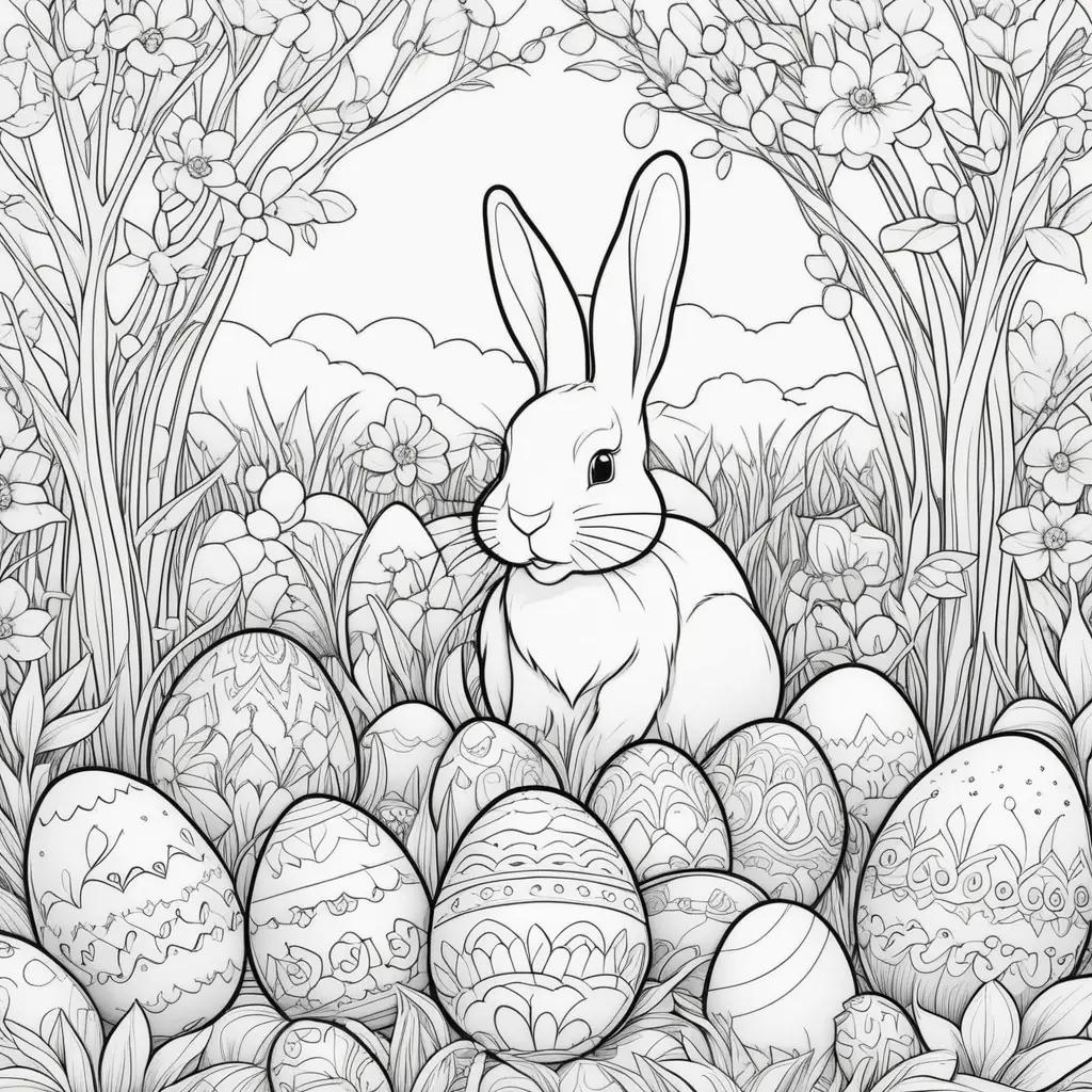 Free printable Easter coloring pages featuring a rabbit and colorful eggs