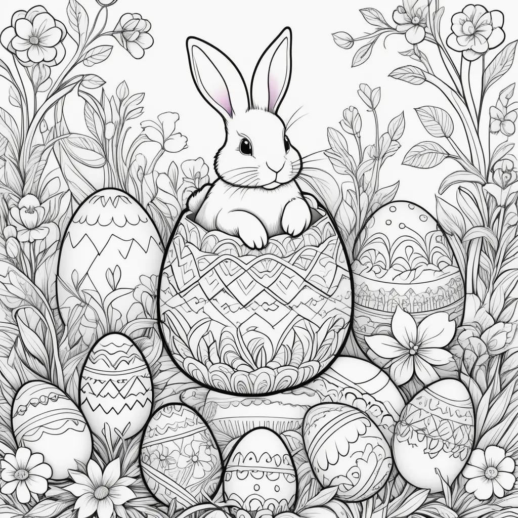 Free printable Easter coloring pages with a bunny and eggs