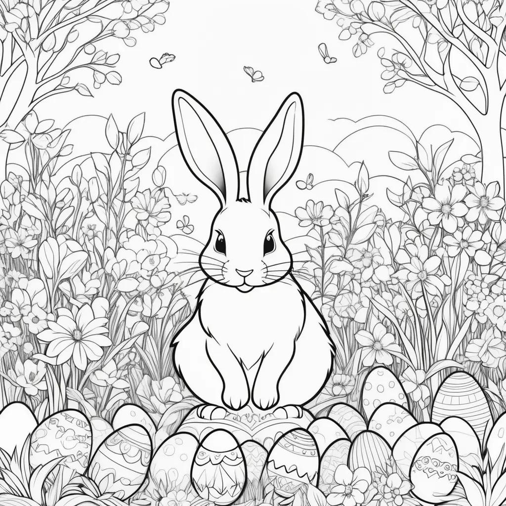 Free printable Easter coloring pages with bunny and eggs