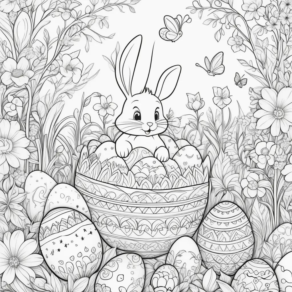 Free printable Easter coloring pages with bunny and eggs