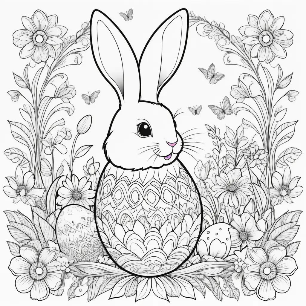 Free printable Easter coloring pages with bunny and flowers