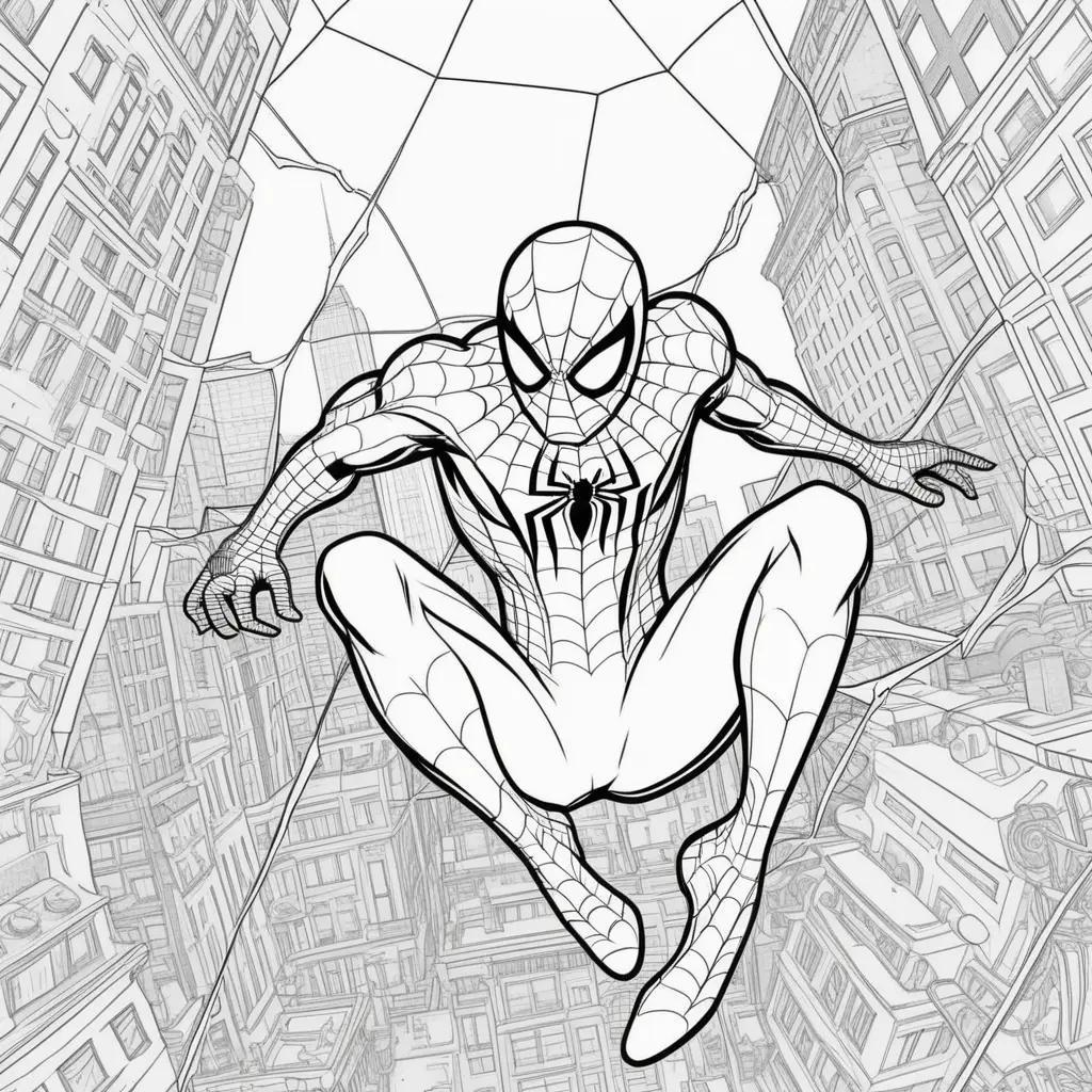 Free printable coloring pages of Spiderman in the city