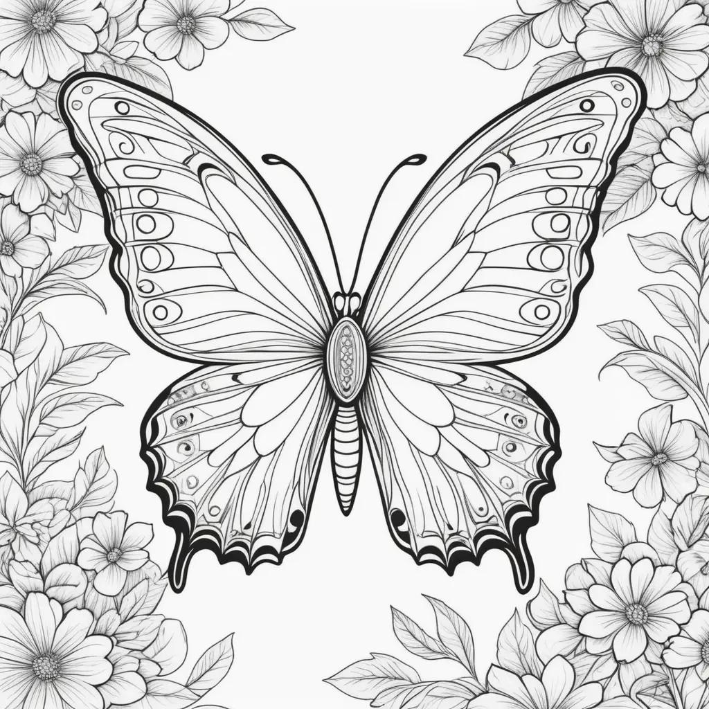 Free printable coloring pages of a butterfly with flowers