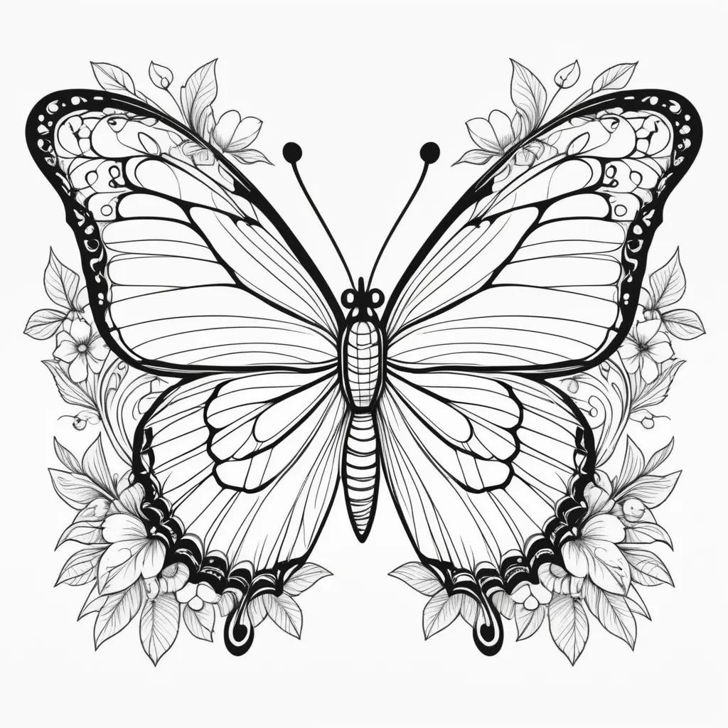 Free printable coloring pages of a butterfly with leaves