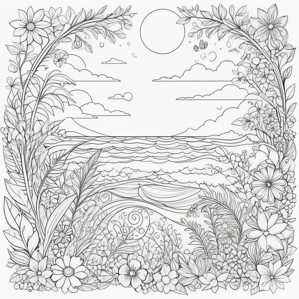 Free summer coloring pages with flowers and sea