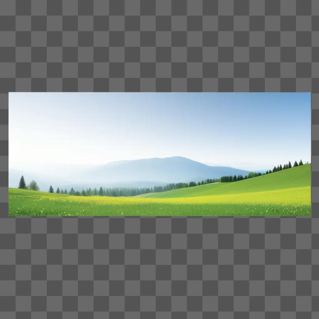 Free transparent images of a green field with trees and mountains