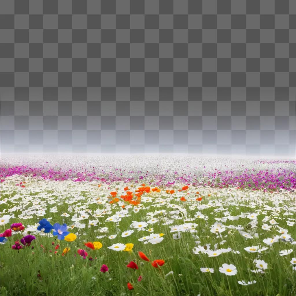 Freesia flowers in a field with a cloudy sky