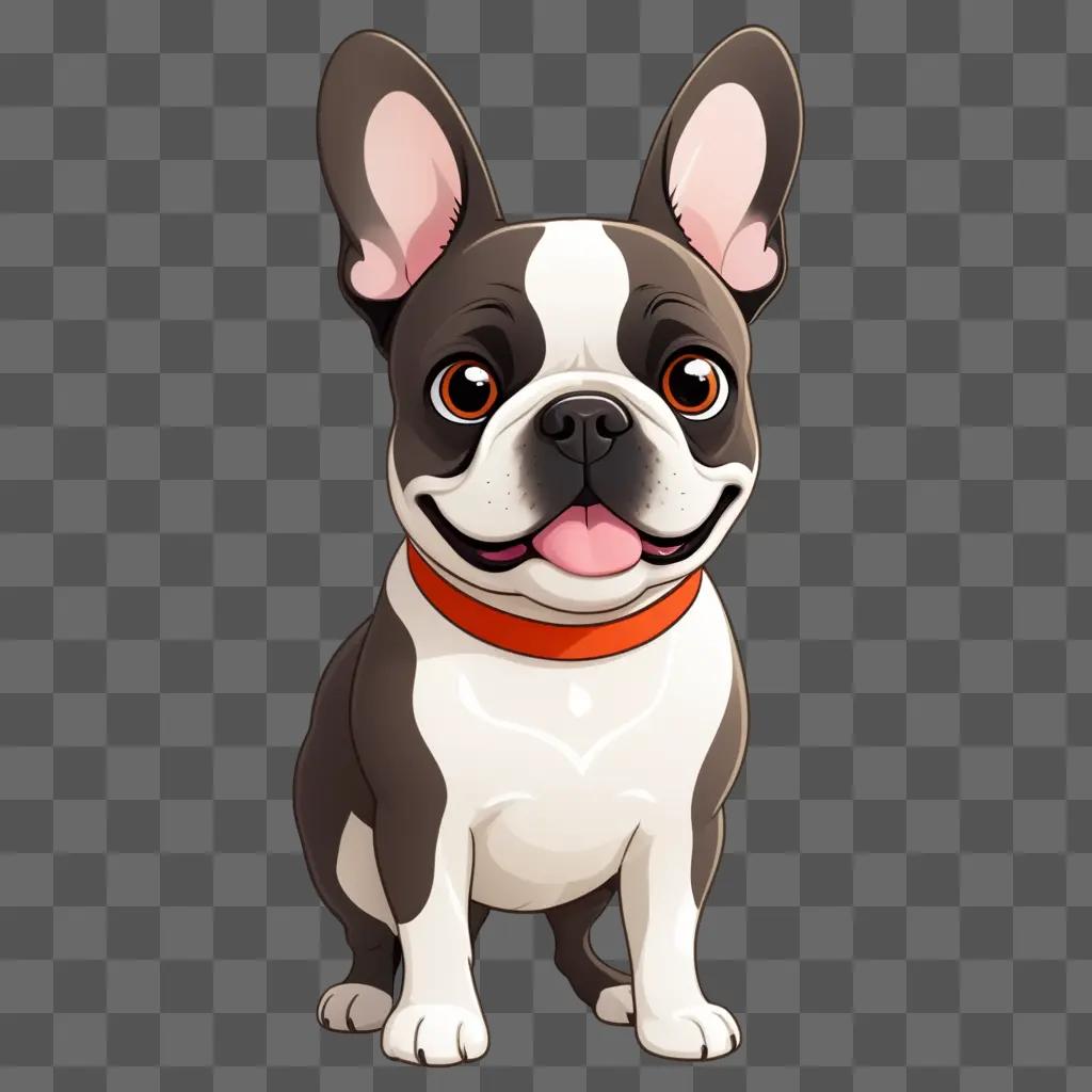 French Bulldog cartoon dog with a red collar and big ears