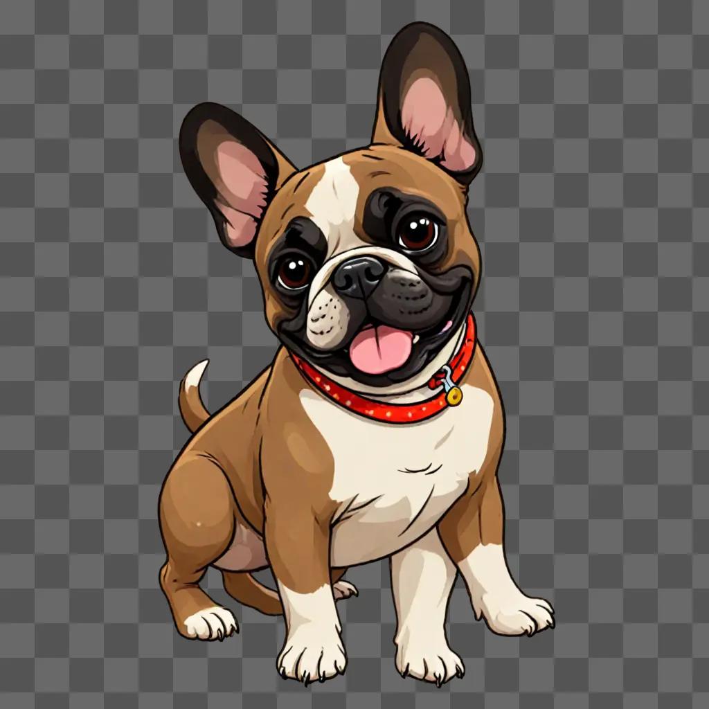 French Bulldog in cartoon form with a red collar and a happy face