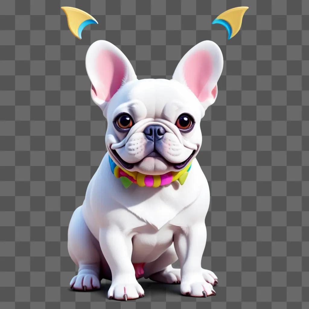 French Bulldog sits on a gray background in a cartoon