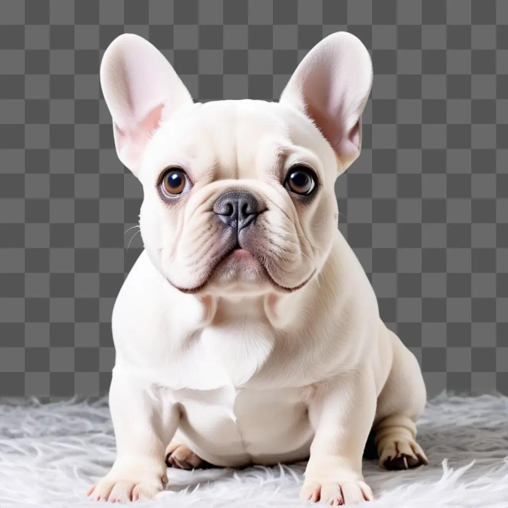 French Bulldog sits on a white rug