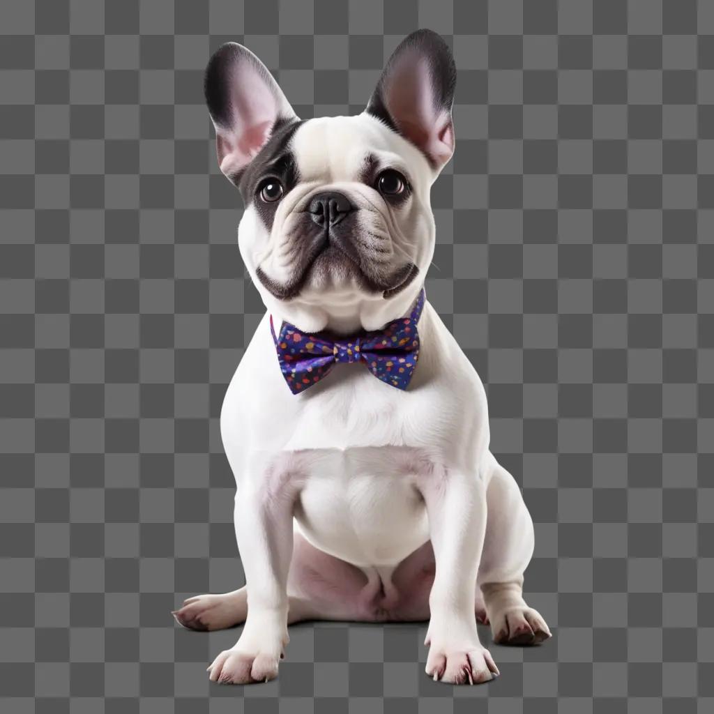 French Bulldog sits with a bow tie