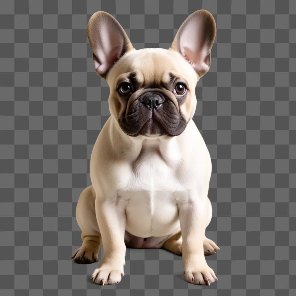 French Bulldog with big ears sits on a beige background