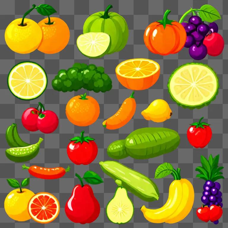 Fresh Fruits and Vegetables Clipart Display