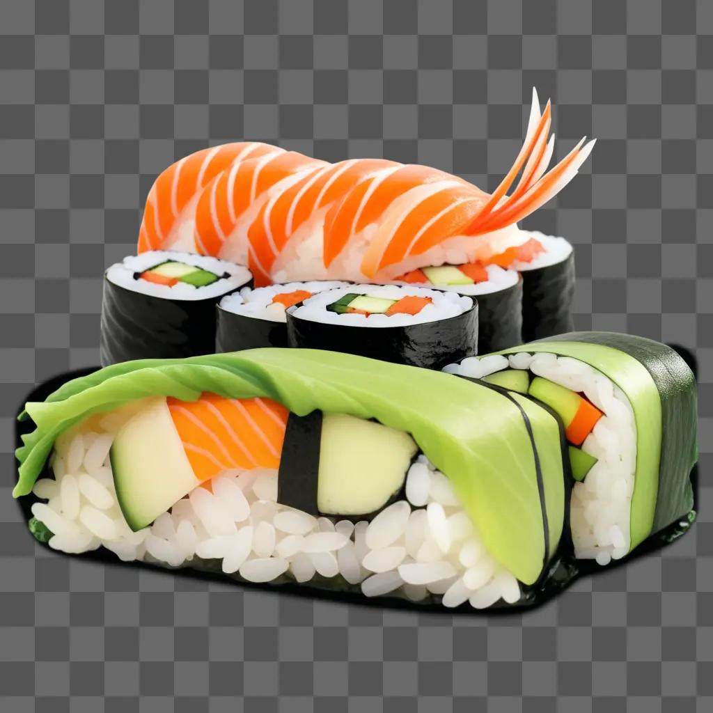 Fresh Sushi with Rainbow Topping and Rice