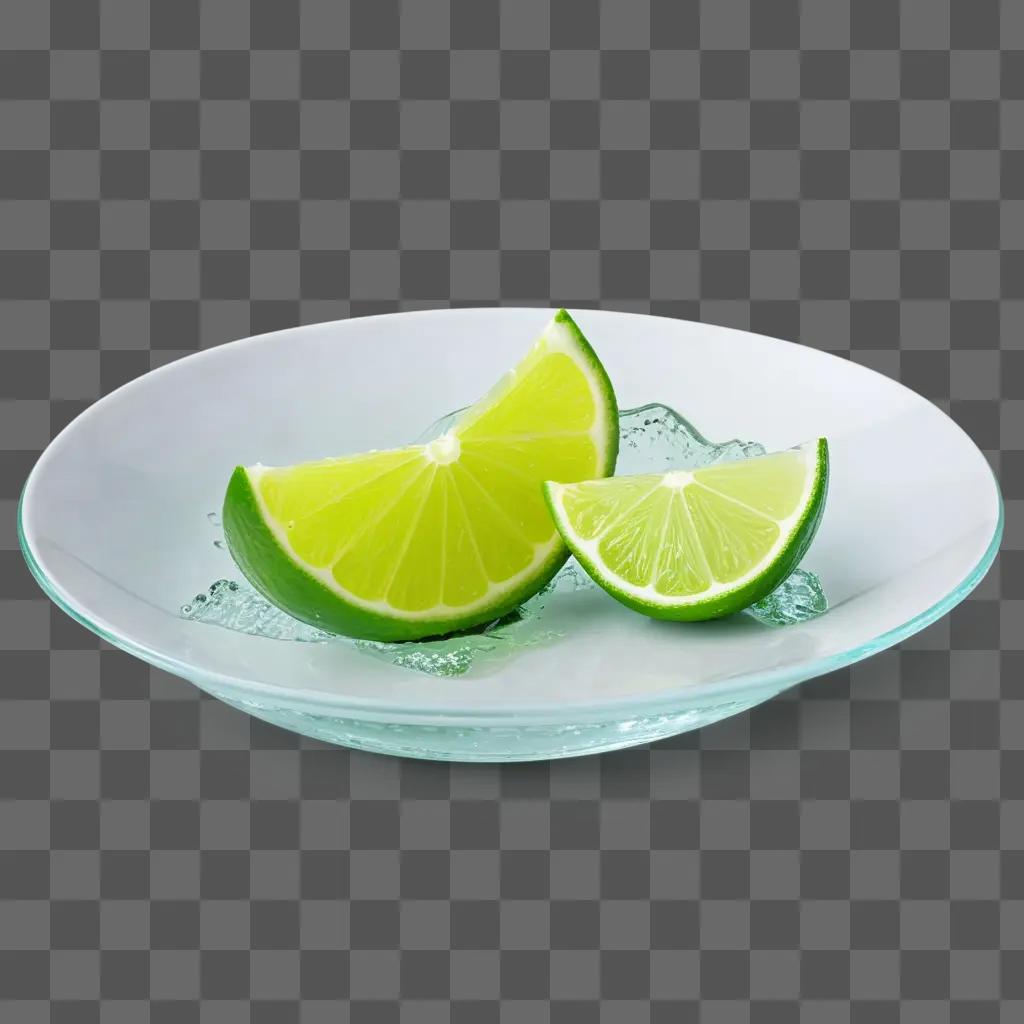 Fresh lime slice on plate with ice water