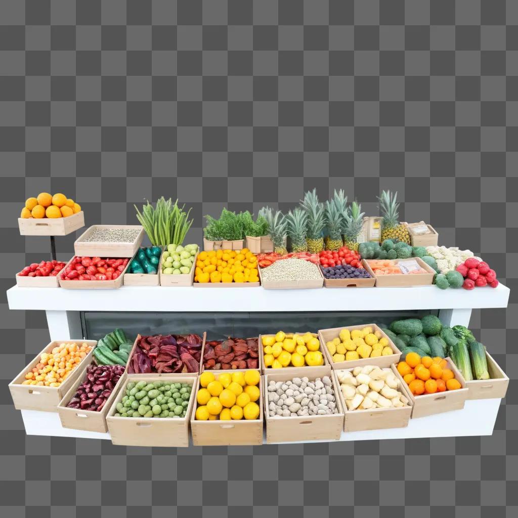 Fresh produce displayed on a counter with a blurry background