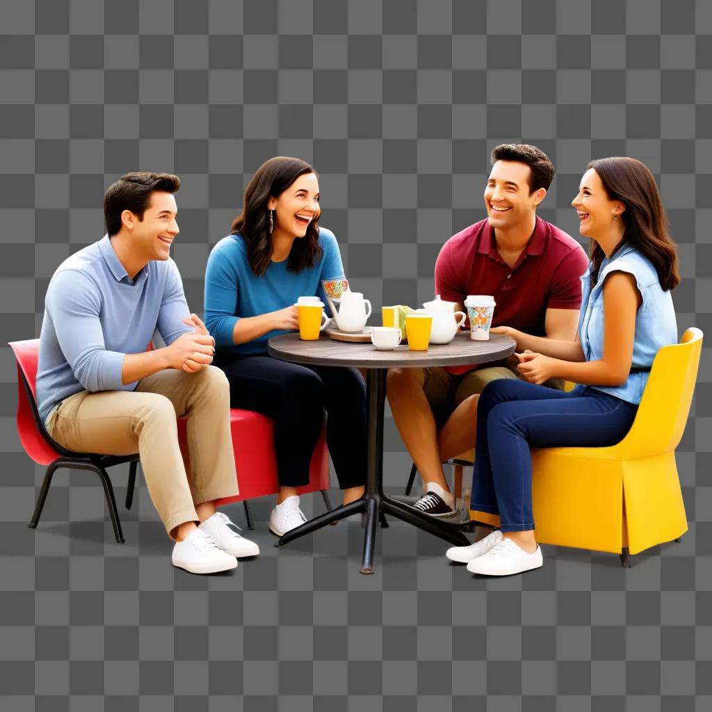 Friends: Four people sitting around a table