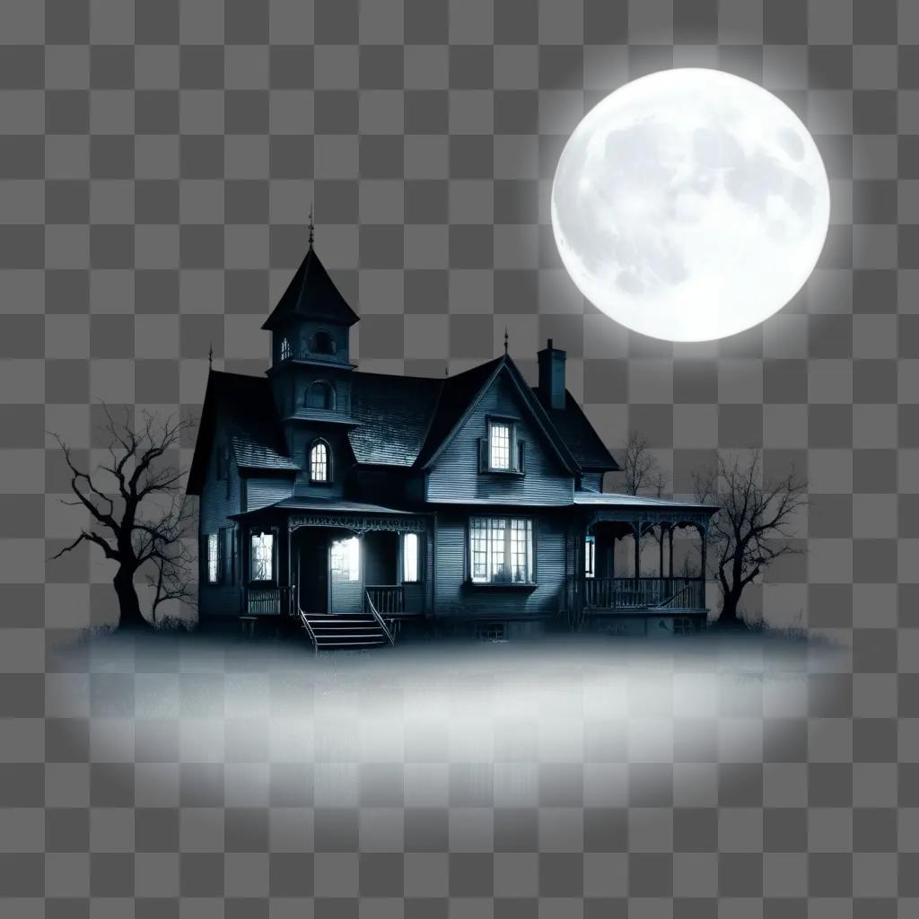 Frightening house with a full moon