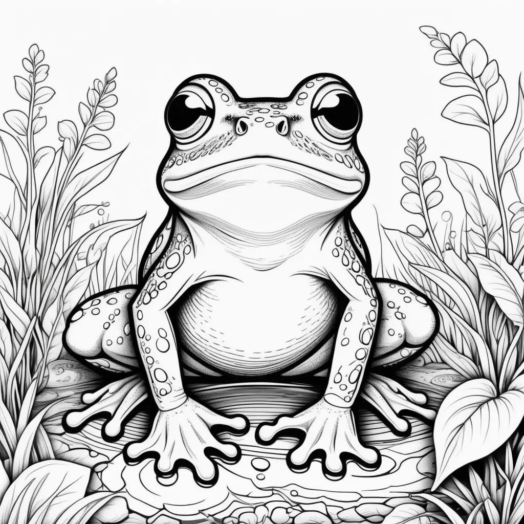 Frog coloring page with black and white lines