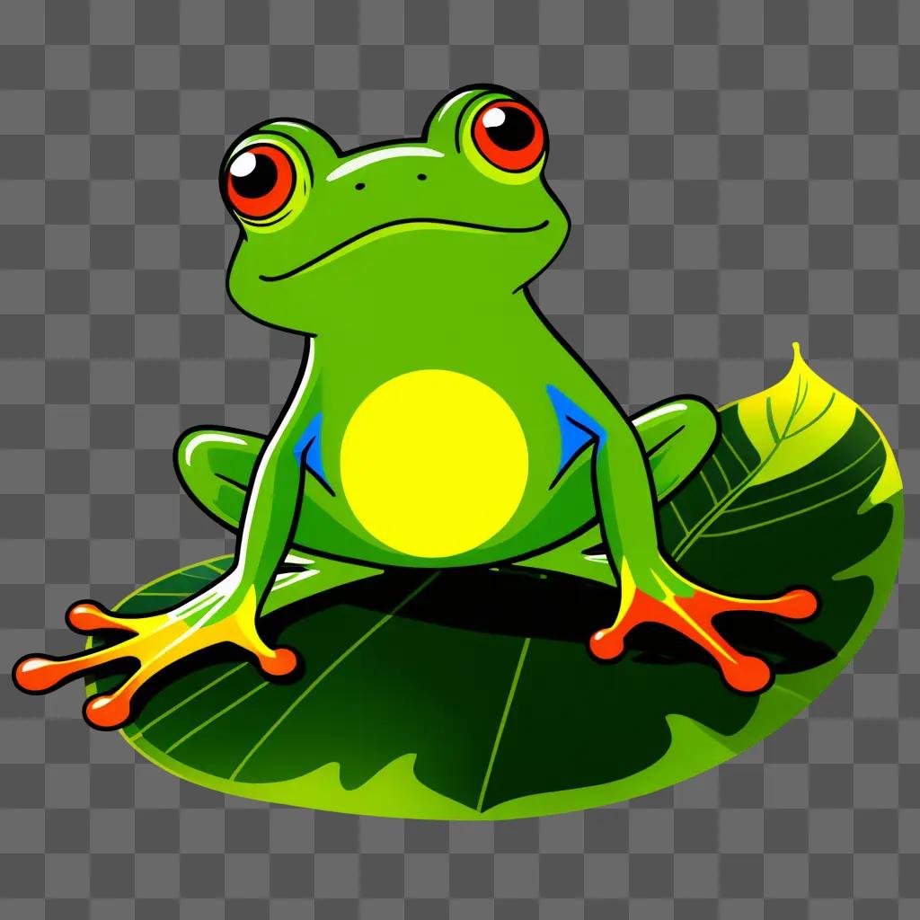 Frog on leaf in green clipart