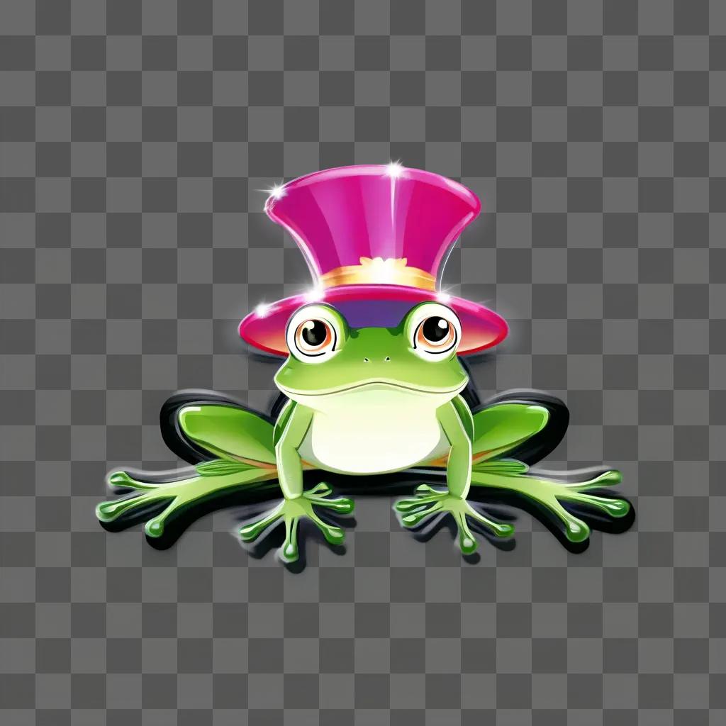 Frog with a hat sitting on a pink background