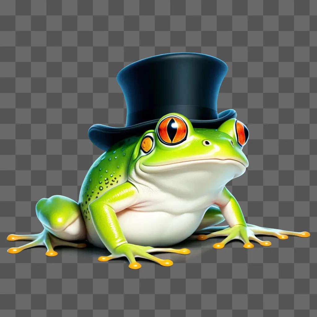 Frog with a top hat sitting on a green background