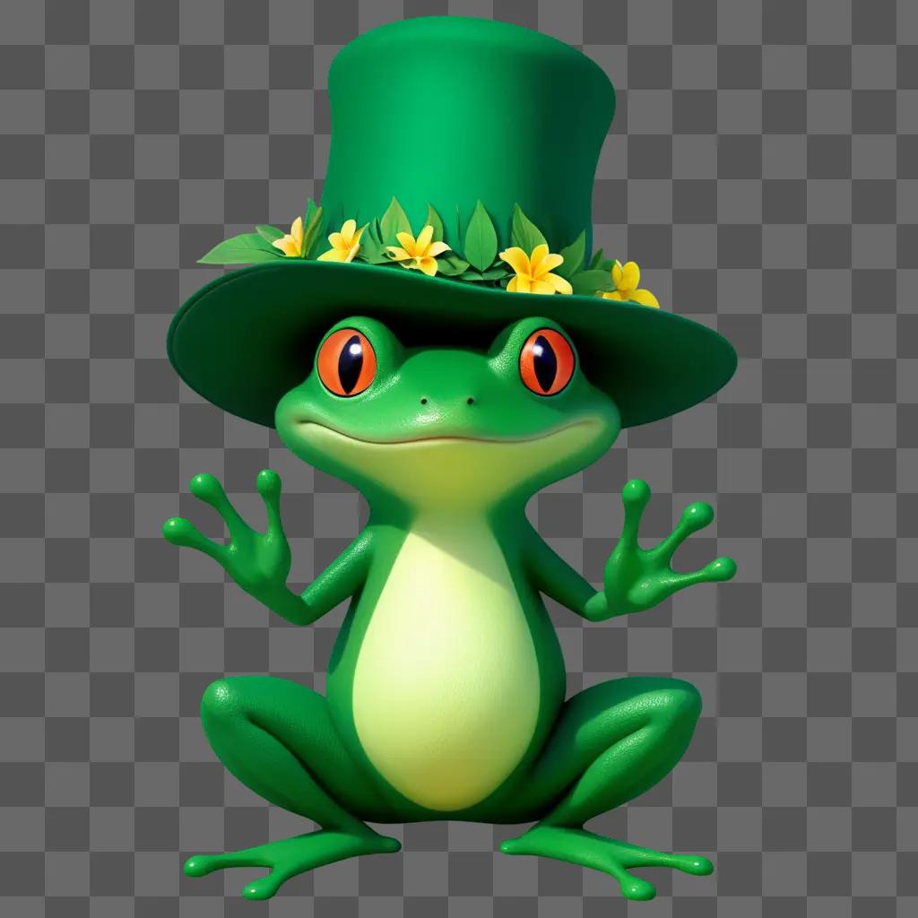 Froggy wearing a green hat with flowers