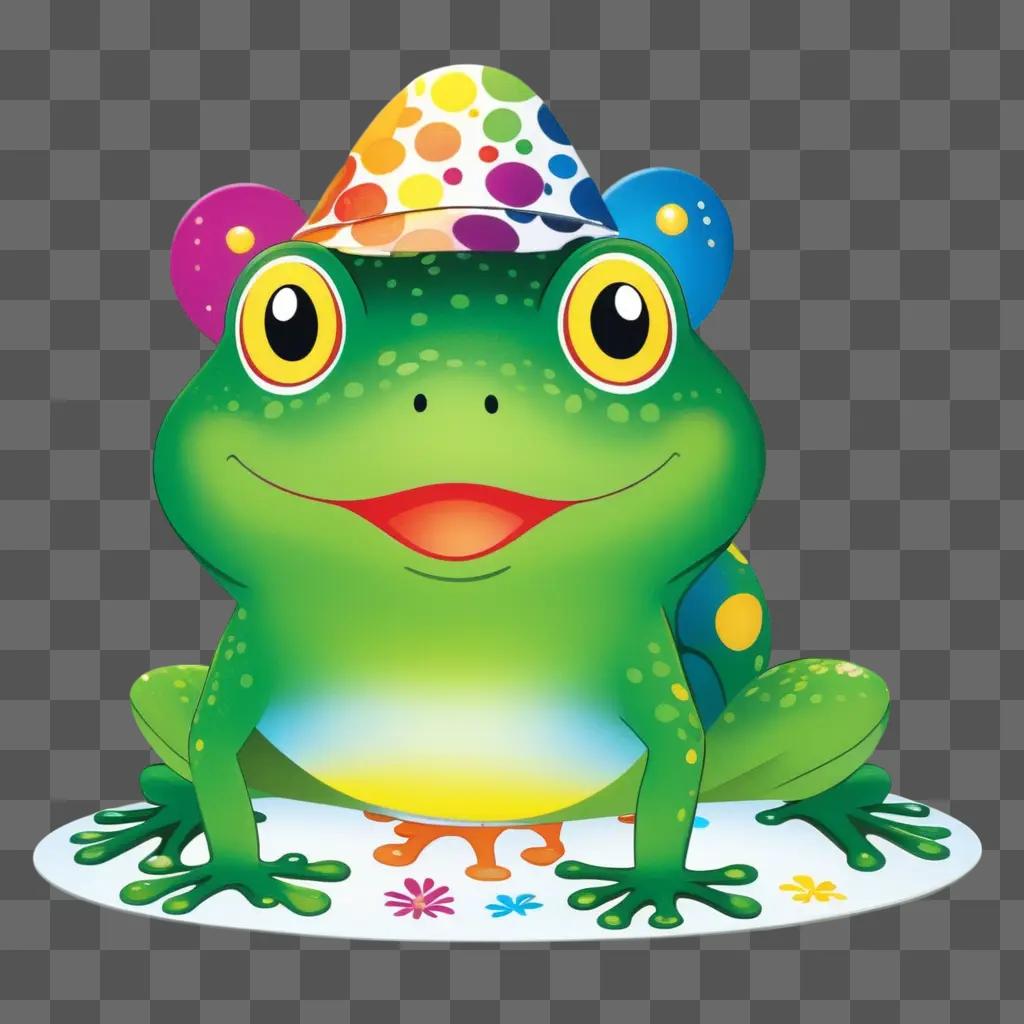 Froggy with hat on a colorful party mat